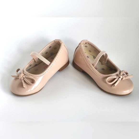 Toddler Girls Nude Pink Patent Ballet Flat Shoes with Bow & Strap, US 5/EU 21 - Picture 10 of 11